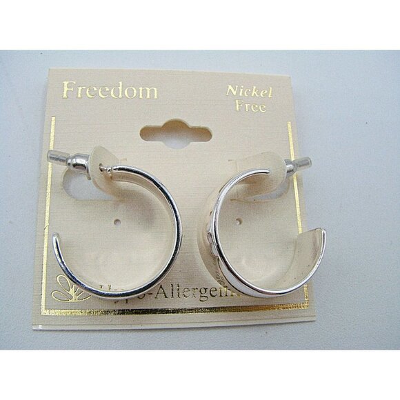 NEW Lot 2 Silver Hoop Style Fashion Earrings Marsala & Freedom Fine Tone Plated - Picture 3 of 9